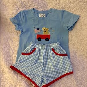 NEW- Light Blue Kids Matching Set with Wagon Puppy - The Smock Market
